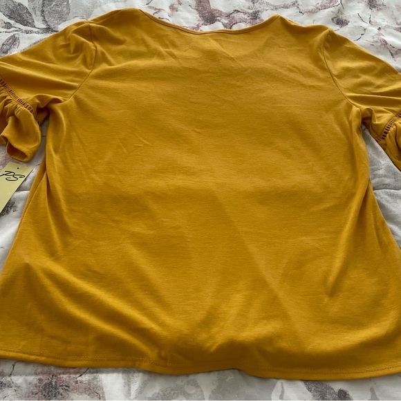 NWT PerSeption Concept mustard yellow bell sleeves front tie blouse, size S boho - Picture 9 of 11